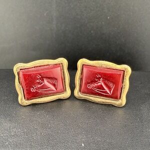Vintage Horse Cufflinks Equestrian Gold Tone Carved